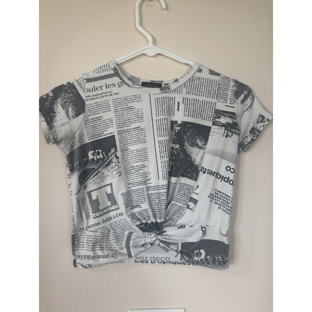 Newspaper Crop Top Gemstone Size 10 Women's White